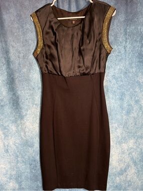 Ted Baker Black Gold Studded Satin & Crepe Dress Size 2 – Elegant Fitted Style